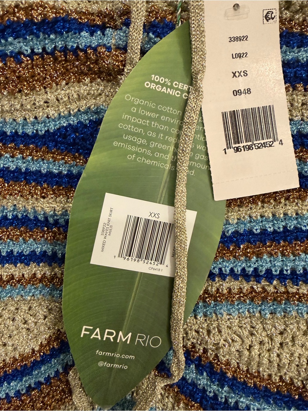 NWT Farm Rio mixed waves striped knit maxi skirt in the blues XXS - Picture 7 of 9